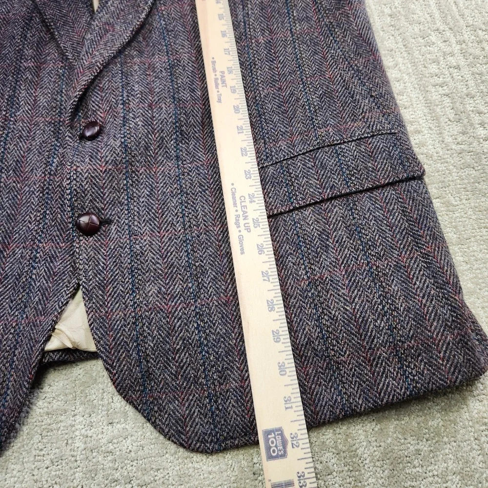Vintage Manx Tweed Blazer Men 46 Herringbone Handwoven Wool Leather Button‎